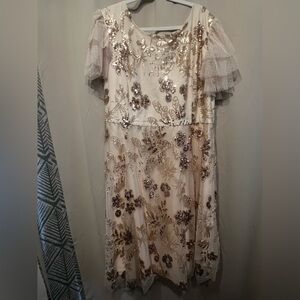Jessakae Cream and Gold Sequined Moonlight Dress